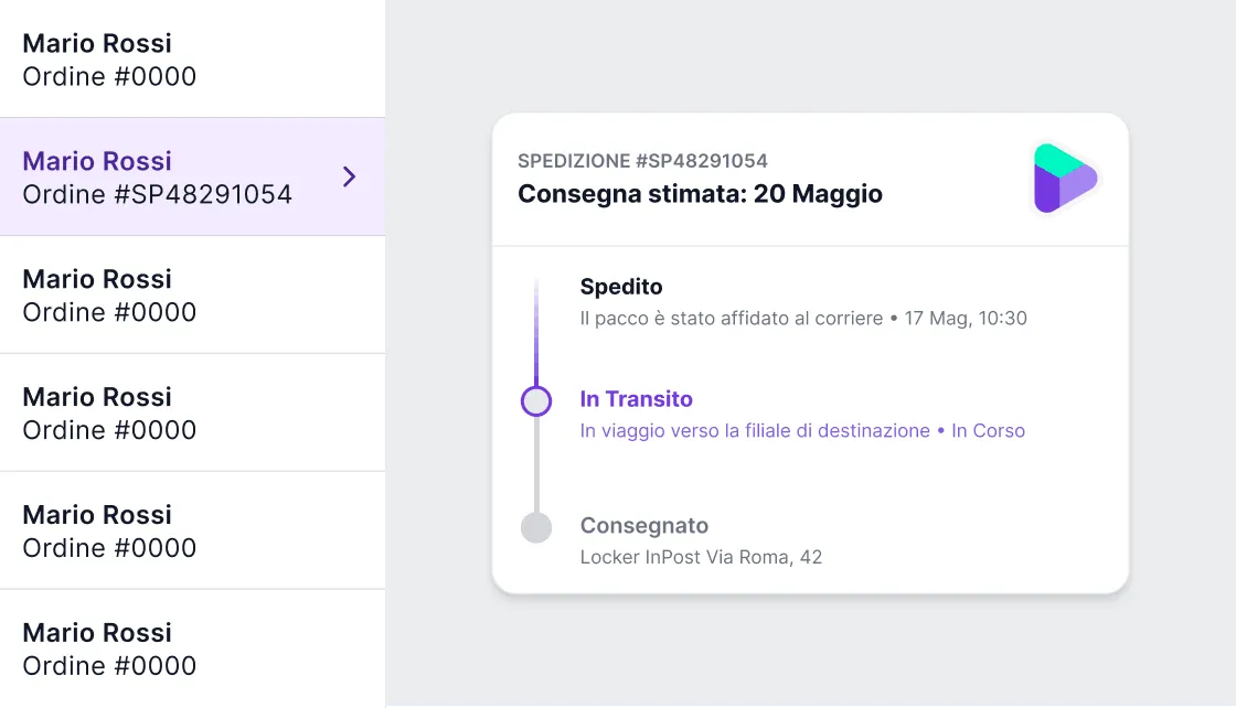 Il tracking di una spedizione, con la consegna stimata e le tappe del pacco
